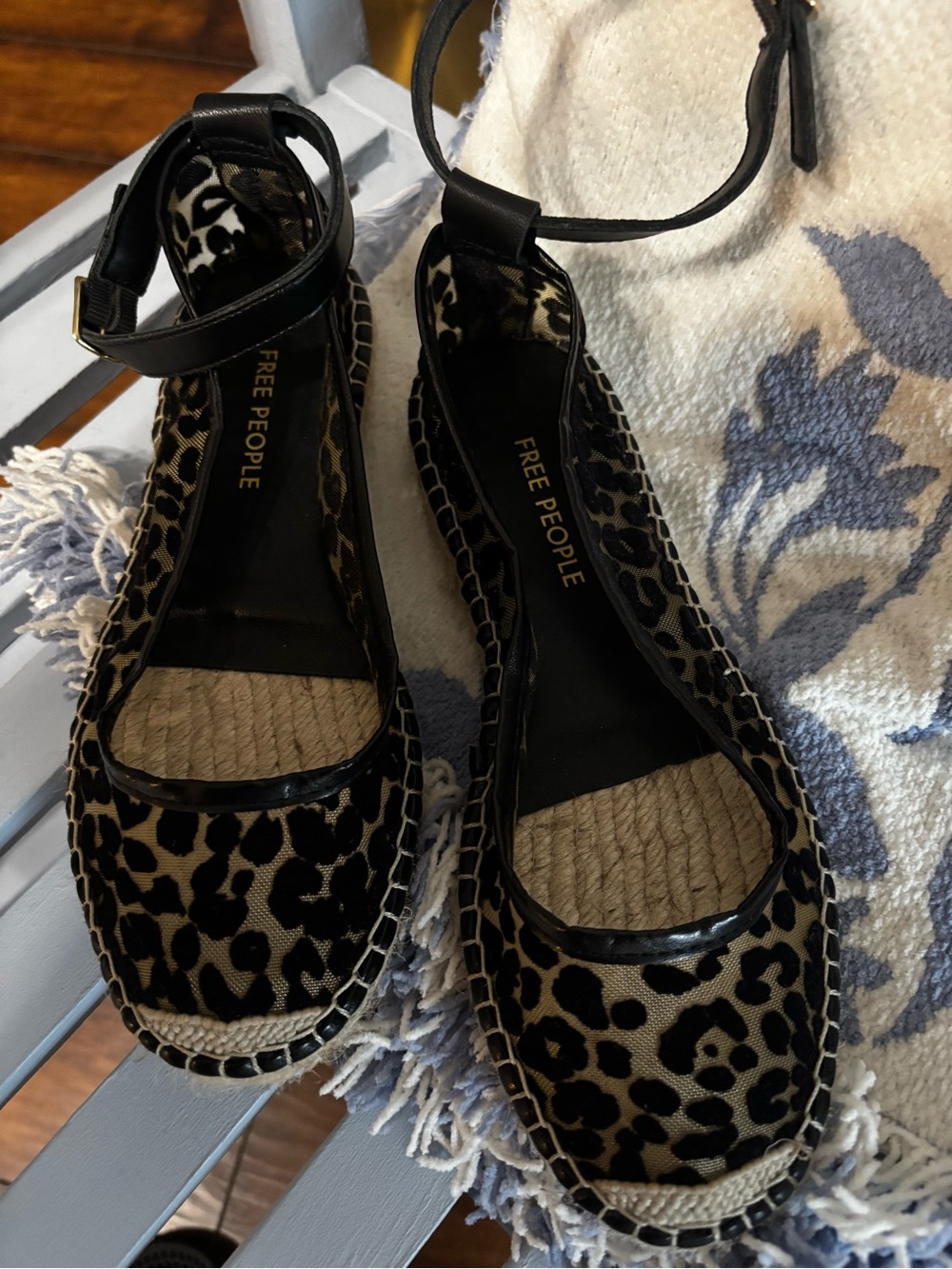 Free People Leopard Espadrille Ankle-Strap Sandals in Black and Beige - Picture 5 of 7